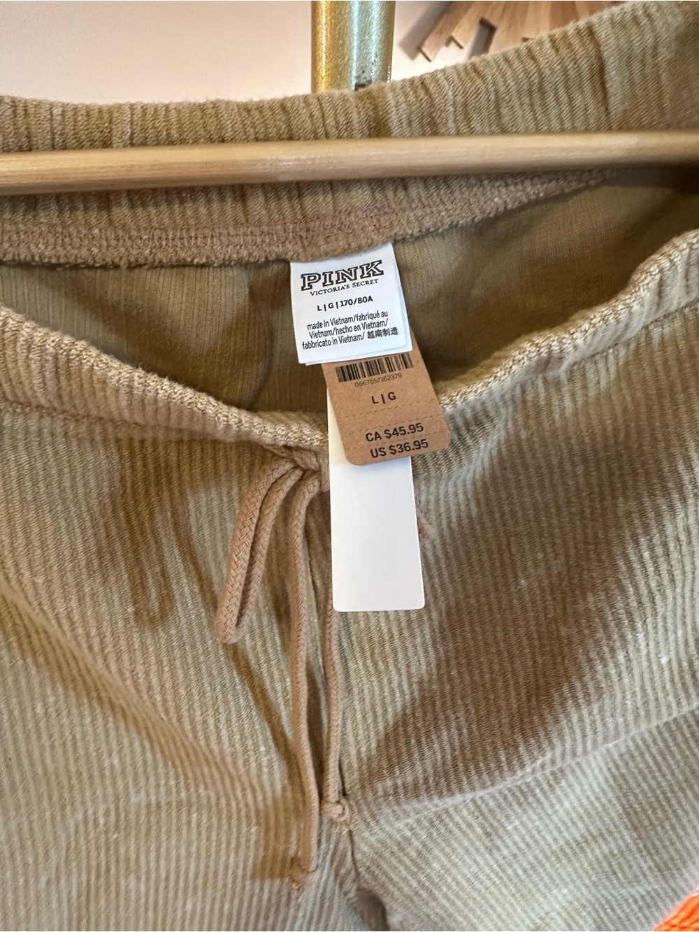 PINK Victoria's Secret Corduroy Drawstring Shorts in Tan NWT - Picture 2 of 3